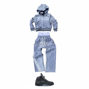 Survêtement streetwear pour hommes, coupe oversize, délavé à l'acide, broderie personnalisée, OEM, vente en gros - Product Image 2