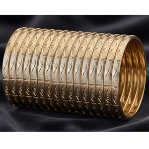 ORO-Z Traditional Unique Three Tone Gold Plated <b>Bangle</b> Elegant <b>Engraved</b> Geometric Pattern Women's Anniversary Premium Fashion - Product Image 2