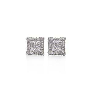 Pendientes de Oro Blanco con Corte Cuadrado, Clásicos, para Mujer, al Mejor Precio, Plateados - Product Image 1