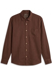 Camisa Casual de Lino y Algodón Marrón para Hombre, Doble Botonadura, Manga Larga, Cuello Clásico, Color Sólido, Transpirable, para Verano, ODM - Product Image 3