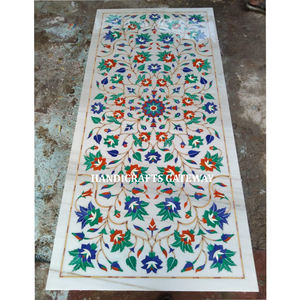 Octagonal Shape Natural White Marble Inlay <b>Table</b> Top With Smooth And Glossy Surface Handmade Flower Design Used For <b>Corner</b> <b>Table</b> - Product Image 2