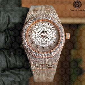 Charm_Jewels Reloj de lujo para hombre con incrustaciones de diamantes, poligonal, de acero inoxidable, analógico, de cuarzo, con cierre plegable, 42 mm - Product Image 5