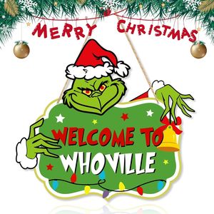 Insegna di Benvenuto Whoville, Decorazioni Natalizie, Cartelli in Legno da Appendere per Decorazioni Festive Natalizie - Product Image 1