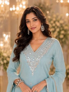 Kurti amarillo y pantalón para mujer, conjunto tradicional de rayón para boda, largo hasta el suelo, corte regular, estilo India-Pakistán - Product Image 5