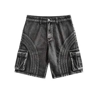 2026 New Fashion Streetwear Custom Summer OEM Vintage Wash Jorts <b>Men</b> <b>Jeans</b> Shorts with Rhinestones Denim Shorts - Product Image 1