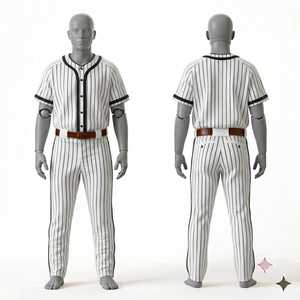 Conjunto de Uniforme de Béisbol para Hombre, Camiseta a Rayas Blanca y Negra, Pantalones Cortos, Cierre de Botones, Corte Regular, para Todas las Temporadas - Product Image 1