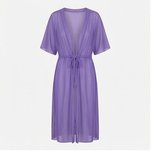 Women's Chiffon Deep V Neck Wrap Dress With Drawstring Waist Regular Fit Solid Color Breathable Beachwear - Product Image 1