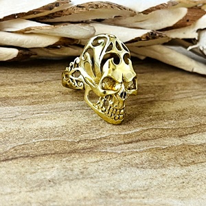 Latest New Design <b>Skull</b> <b>Ring</b> Gothic Brass Jewelry Men 18k Gold Plated Filigree Cutout Punk Skeleton Statement Wholesale/OEM/ODM - Product Image 5