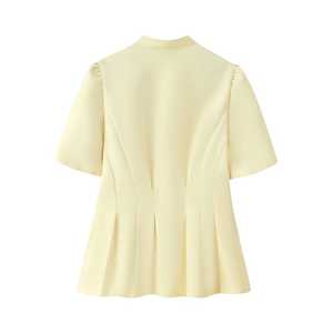 Blazer Peplum para Mujer, Cuello en V Corto, Mangas Abullonadas, Apliques de Flores 3D, Botones Tejidos, Transpirable, Casual de Verano - Product Image 3
