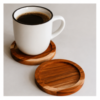 Ensemble de sous-verres personnalisables en bois d'acacia naturel de luxe, faits à la main, bords surélevés, résistants à la chaleur, antidérapants, emballage avec logo personnalisé