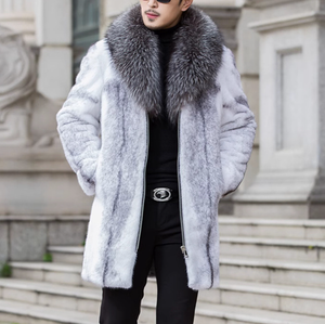 Manteau long en fausse fourrure de vison à col châle pour homme, doux et moelleux, pour l'hiver - Product Image 1