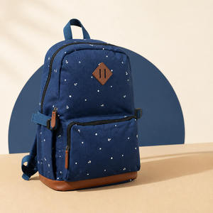 Mochila escolar de lona azul con estampado de ancla vintage, mochila informal de viaje con base de piel sintética y bolsillos - Product Image 1
