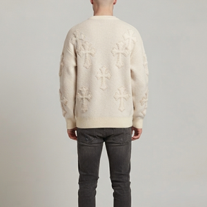 Pull en laine tricoté torsadé décontracté pour homme, personnalisé OEM, avec broderie chenille standard pour l'hiver, col rond, qualité supérieure, fourniture ODM - Product Image 5