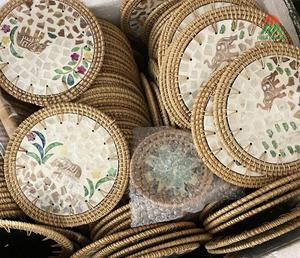 Hot Selling High Quality Elephant Design <b>Round</b> Shape 20cm Natural Rattan Seashell Colorful <b>Placemat</b> for Tableware - Product Image 5