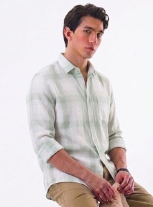 Chemise décontractée à double boutonnage en tissu écossais pour homme Enovate Logan, manches longues, col rabattu, respirante, en lin/coton, ODM, été - Product Image 2