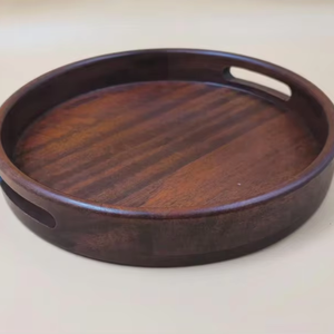 Handmade <b>Large</b> Acacia Wood Ottoman Tray Polished Finish Eco-Friendly Wooden Handles Classic Dishwasher <b>Safe</b> Tableware Coffee Tea - Product Image 1