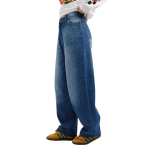 Jeans décontractés pour hommes, taille mi-haute, coupe ample, en denim bleu foncé, évasés à jambe large, respirants, teint uni, pour hommes et femmes, Fabricant - Product Image 3