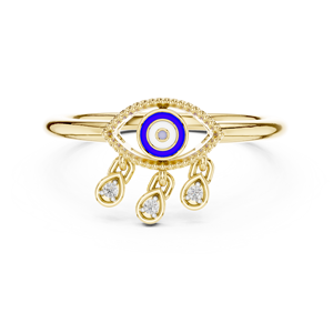 Anillo de compromiso con diamante cultivado en laboratorio EVIL EYE, chapado en oro amarillo de 18 quilates y rodio, ideal para fiestas, San Valentín, eventos glamurosos o uso diario. - Product Image 1