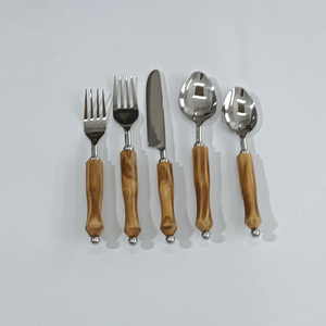 Ensemble de couverts rétro en acier inoxydable avec manche en bois, finition miroir, compatible lave-vaisselle, pour le camping - Product Image 6