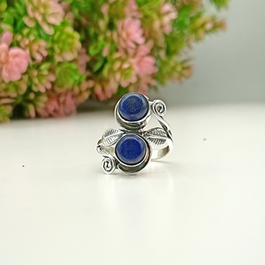 แหวนพลอยลาพิส ลาซูลีธรรมชาติ แหวนเงินแท้ 925 ทำมือ สำหรับเด็กหญิงและสตรี - Product Image 2