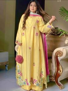 Traje de boda indio-pakistaní para mujer, largo hasta el tobillo, de seda H.O., con bordado de lentejuelas multicolor, top, pantalón palazzo y dupatta. Envío rápido. - Product Image 2