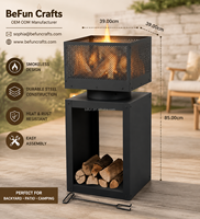 Brasero d'extérieur, 87 cm, foyer à bois avec côtés en maille |   Meuble de rangement en bois, pieds réglables, foyer portable, patio, jardin
