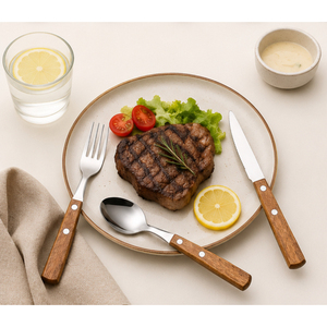 Ensemble de couverts de haute qualité avec manche en bois, en acier inoxydable, pour hôtels et restaurants de luxe, ensemble cuillère, fourchette, couteau - Product Image 2