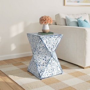 Contemporary Blue Bone Inlay MDF Side Table Handmade Luxury Bedside Wardrobes End Table Home Decor Furniture B2B Supply - Product Image 1