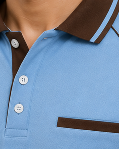 Camiseta Polo Personalizada para Hombre en Azul Cielo y Marrón Chocolate, Ropa Deportiva Informal Personalizada, Polo Transpirable de Manga Corta en Mezcla de Algodón - Product Image 5