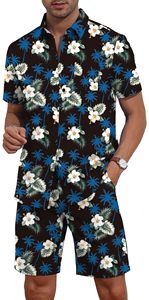 Ensemble de vacances pour homme : chemise à manches courtes à imprimé floral et short de plage assorti, tenue décontractée estivale colorée et légère, ensemble deux pièces pour homme - Product Image 3
