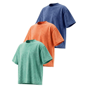 Nuevas Camisetas de Manga Corta para Hombre, Cuello Redondo, Lavado Ácido, Corte Regular, Color Liso, Estilo Vintage Informal, 100% Algodón, ODM OEM - Product Image 5