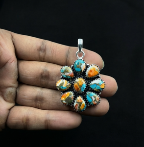 Natural Spiny Oyster <b>Turquoise</b> Gemstone Pendant Orthodox Vintage Pear Cut 925 Sterling Silver Engagement Unisex Charm Necklace - Product Image 4
