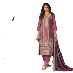 Superbe Ensemble Salwar Kameez Brodé en Soie Georgette Viscose Multicolore Non Cousu pour Femme – Style Pakistanais - Product Image 1