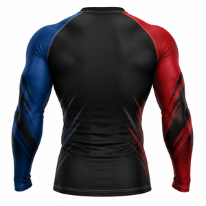 SHH Industries Custom <b>Men's</b> Red Blue MMA BJJ Breathable Eco-Friendly Quick Dry Long Sleeve <b>Compression</b> Rash Guard No Gi - Product Image 2