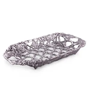 Rectangular Glass Decorative Tray with Floral Metal <b>Frame</b> and Handles Traditional Design for Home Display - Product Image 3
