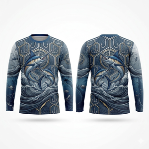 Maillot de pêche personnalisé unisexe en polyester respirant, anti-humidité, séchage rapide, protection UV, antibactérien, sublimé, manches longues - Product Image 6