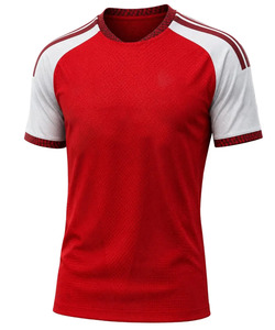 T-shirt sportif pour homme rouge et blanc à manches raglan, coupe classique, respirant, en jersey de polyester tricoté, col rond, design uni - Product Image 2