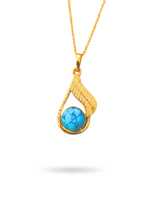 Collar con Colgante de Gota de Agua en Latón Chapado en Oro con Bisel de Turquesa y Cadena Figaro, Joyería Clásica Vintage Unisex - Product Image 1