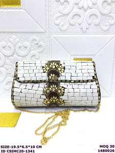 Handmade White Mosaic Clutch Bag Floral Stone Embellishment | Craftstages International Designer Sling Clutch for Women | - Product Image 2