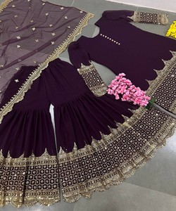 MODERN GEORGETTE EMBROIDERY SEQUENCE WORK WITH POTLI BUTTON WORK TOP SHARARA WITH DUPATTA 83318 PURPLE - Product Image 4