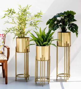 Supports à fleurs modernes en métal plaqué or avec jardinières circulaires pour plantes vertes d'intérieur, design minimaliste, décoration intérieure - Product Image 5