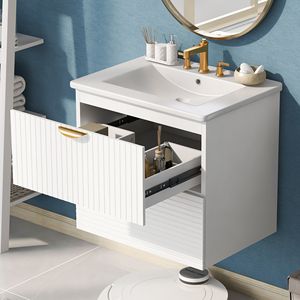 Modern 24-Inch Wall Mounted Bathroom Vanity with 2 <b>Drawers</b> for <b>Small</b> Bathrooms - Product Image 4