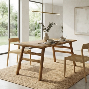<b>Solid</b> <b>Wood</b> Rectangular Dining Table Modern Minimalist A Line Frame Leg Natural Teak Style Wooden <b>Desk</b> Home Dining Room Furniture - Product Image 3