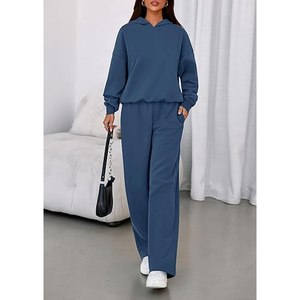Ensemble de survêtement décontracté pour femme, sweat-shirt oversize et pantalon en molleton doux, ensemble confortable en deux pièces, tissu en coton mélangé doux - Product Image 5
