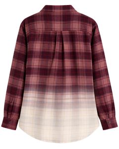 Camisa de Franela a Cuadros Ombre Borgoña para Mujer, Personalizada por el Fabricante, Manga Larga, con Botones, Informal, Mezcla de Algodón, para Otoño e Invierno - Product Image 2