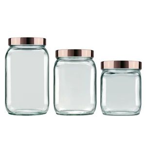 Pot en verre de luxe avec couvercle en métal, récipient décoratif élégant pour comptoir de cuisine, rangement de bonbons, biscuits, café et thé - Product Image 3
