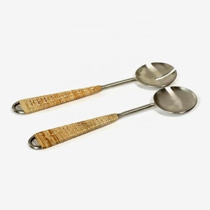 Silver Polished Salad Server Spoon & Fork Set Green Resin Handle <b>Decor</b> Wedding Restaurant Salad Servers Set - Product Image 3