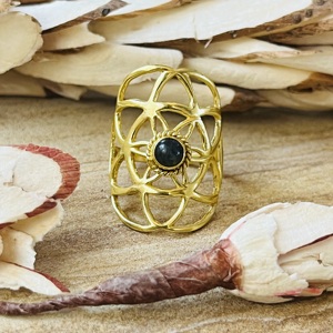 New Arrival <b>Labradorite</b> Bohemia Flower Life Brass Jewelry 18K Gold Plated Certified Women's Wholesale <b>Ring</b> - Product Image 1