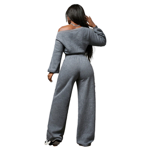 Women’s <b>Off</b> <b>Shoulder</b> Cropped <b>Sweatshirt</b> Set Long Sleeve Pullover Top with Wide Leg Pants Casual Two Piece Outfit <b>Sweatshirt</b> - Product Image 3