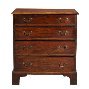 Antique Teak 4-Drawer <b>Chest</b> of Drawers with Brass Bail Handles and Bracket Feet - Product Image 1